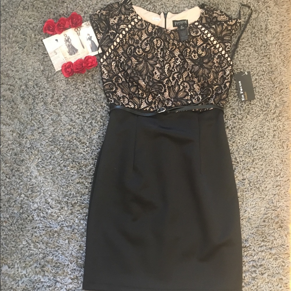 NWT Black Lace dress with nude lining